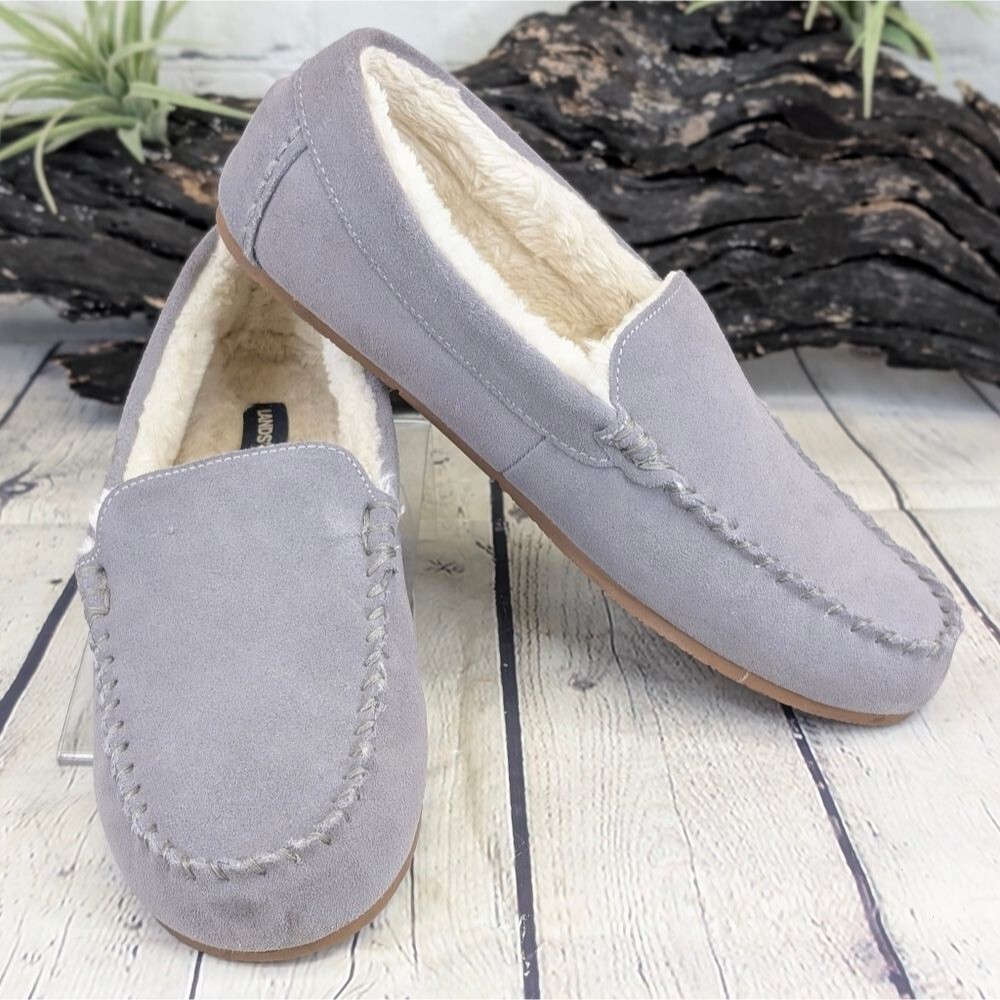 Lands End Women's Fuzzy Lined Suede Moccasin Slippers